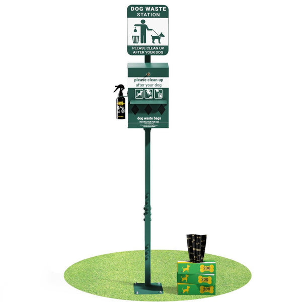 English Elm Kessler Mini Pet Waste Station with Glow Sign, 600 Bags, Sanitizer Bottle & Rust-Resistant Design YAN-PM8D45425-GG