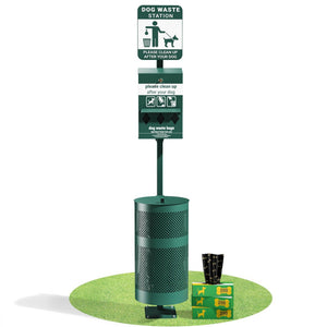 English Elm Kessler Pet Waste Station - Durable, Glow-in-the-Dark Sign, Bag Dispenser & Trash Can for Clean Parks YAN-XZYO45425-GG