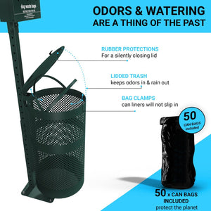 English Elm Kessler Pet Waste Station - Durable, Glow-in-the-Dark Sign, Bag Dispenser & Trash Can for Clean Parks YAN-XZYO45425-GG