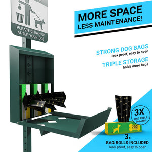 English Elm Kessler Pet Waste Station - Durable, Glow-in-the-Dark Sign, Bag Dispenser & Trash Can for Clean Parks YAN-XZYO45425-GG