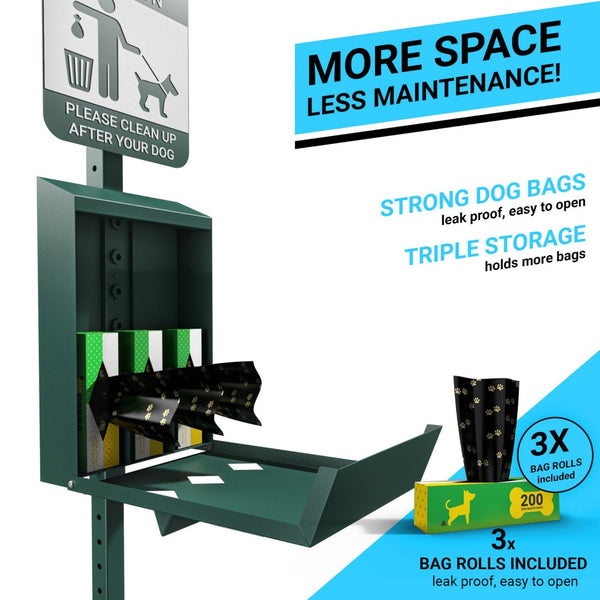 English Elm Kessler Pet Waste Station - Durable, Glow-in-the-Dark Sign, Bag Dispenser & Trash Can for Clean Parks YAN-XZYO45425-GG