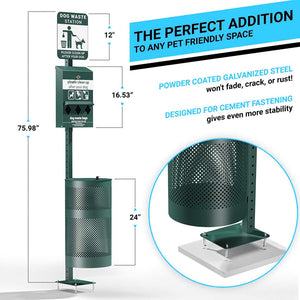 English Elm Kessler Pet Waste Station - Durable, Glow-in-the-Dark Sign, Bag Dispenser & Trash Can for Clean Parks YAN-XZYO45425-GG