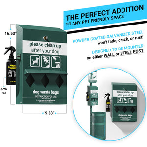 English Elm Kessler Locking Dog Waste Bag Dispenser with Glow Sign, Hand Sanitizer & Rain Guard, 600 Bags Included YAN-Y2V045425-GG