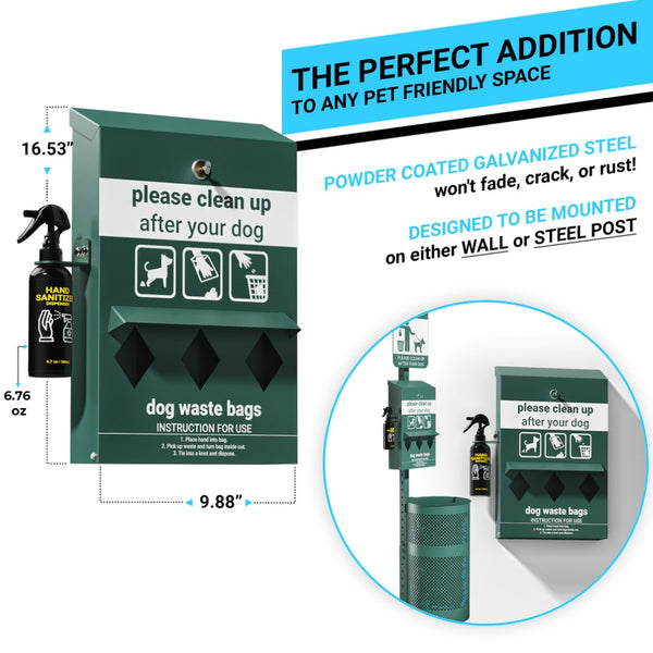 English Elm Kessler Locking Dog Waste Bag Dispenser with Glow Sign, Hand Sanitizer & Rain Guard, 600 Bags Included YAN-Y2V045425-GG