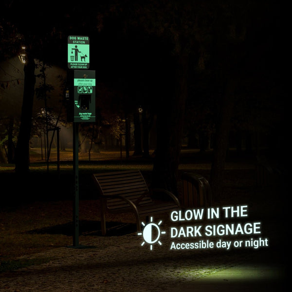 English Elm Kessler Mini Pet Waste Station: Durable, Glow-in-the-Dark Sign, Hand Sanitizer & 400 Bags Included! YAN-Y5CK65425-GG