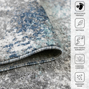 Amer Rugs Yasmin Contemporary Power-loom Area Rug With Abstract Design - Perfect For Any Living Space Decor Gray,Light Blue Polyester Yas75373