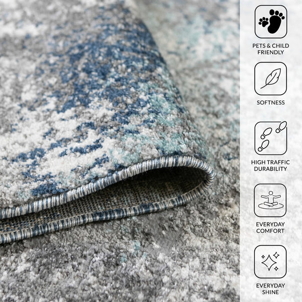 Amer Rugs Yasmin Contemporary Power-loom Area Rug With Abstract Design - Perfect For Any Living Space Decor Gray,Light Blue Polyester Yas75373