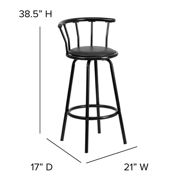 English Elm Charla Crown Back Black Metal Barstool - Stylish Swivel Seat for Kitchens, Home Bars & Dining Spaces YB-Y-J909-KD-GG