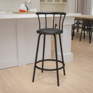 English Elm Charla Crown Back Black Metal Barstool - Stylish Swivel Seat for Kitchens, Home Bars & Dining Spaces YB-Y-J909-KD-GG