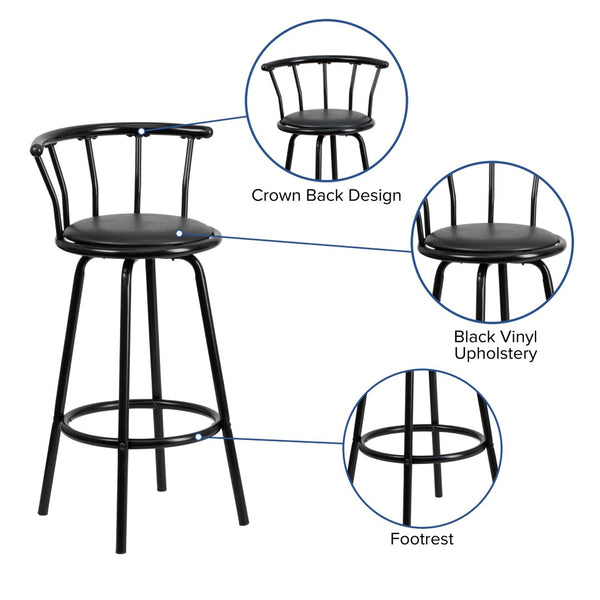English Elm Charla Crown Back Black Metal Barstool - Stylish Swivel Seat for Kitchens, Home Bars & Dining Spaces YB-Y-J909-KD-GG