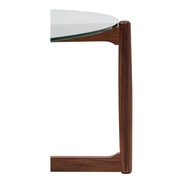 Moe's Home Hetta Coffee Table - Elegant Round Design With Solid Walnut Base And Glass Top For Stylish Spaces Brown Solid Walnut,Tempered Glass Top Yc-1038-03