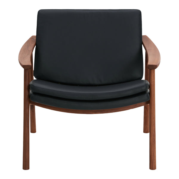 Moe's Home Harlowe Lounge Chair - Mid-century Inspired Comfort With Top-quality Leather & Solid Walnut Frame Black Upholstery, 100% Top Grain Leather,Solid Walnut Frame Yc-1040-02