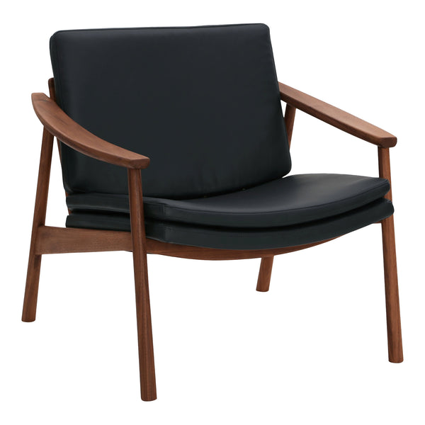 Moe's Home Harlowe Lounge Chair - Mid-century Inspired Comfort With Top-quality Leather & Solid Walnut Frame Black Upholstery, 100% Top Grain Leather,Solid Walnut Frame Yc-1040-02