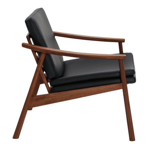Moe's Home Harlowe Lounge Chair - Mid-century Inspired Comfort With Top-quality Leather & Solid Walnut Frame Black Upholstery, 100% Top Grain Leather,Solid Walnut Frame Yc-1040-02