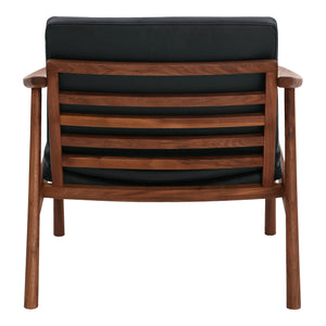 Moe's Home Harlowe Lounge Chair - Mid-century Inspired Comfort With Top-quality Leather & Solid Walnut Frame Black Upholstery, 100% Top Grain Leather,Solid Walnut Frame Yc-1040-02