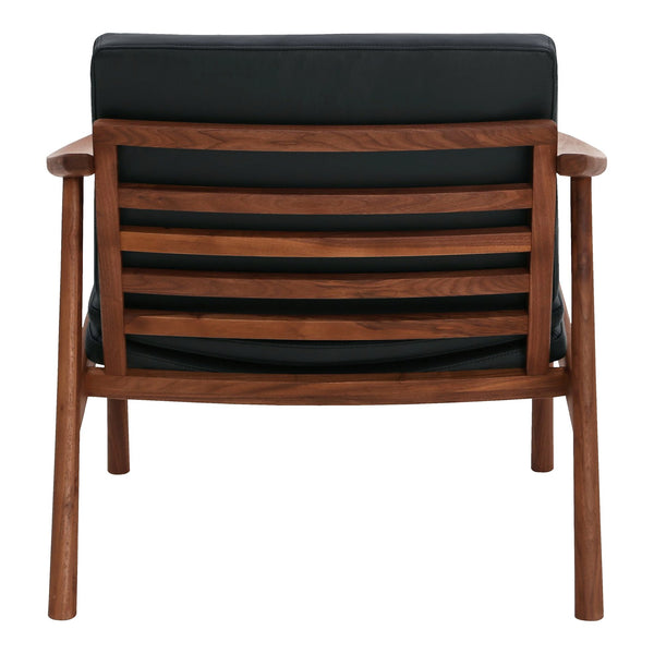 Moe's Home Harlowe Lounge Chair - Mid-century Inspired Comfort With Top-quality Leather & Solid Walnut Frame Black Upholstery, 100% Top Grain Leather,Solid Walnut Frame Yc-1040-02