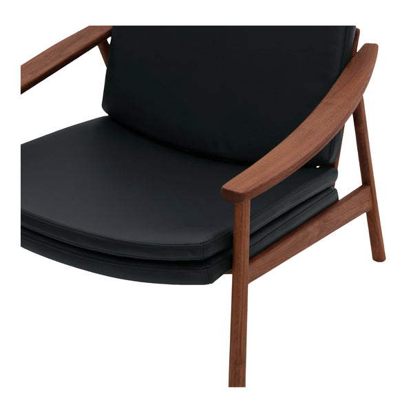 Moe's Home Harlowe Lounge Chair - Mid-century Inspired Comfort With Top-quality Leather & Solid Walnut Frame Black Upholstery, 100% Top Grain Leather,Solid Walnut Frame Yc-1040-02