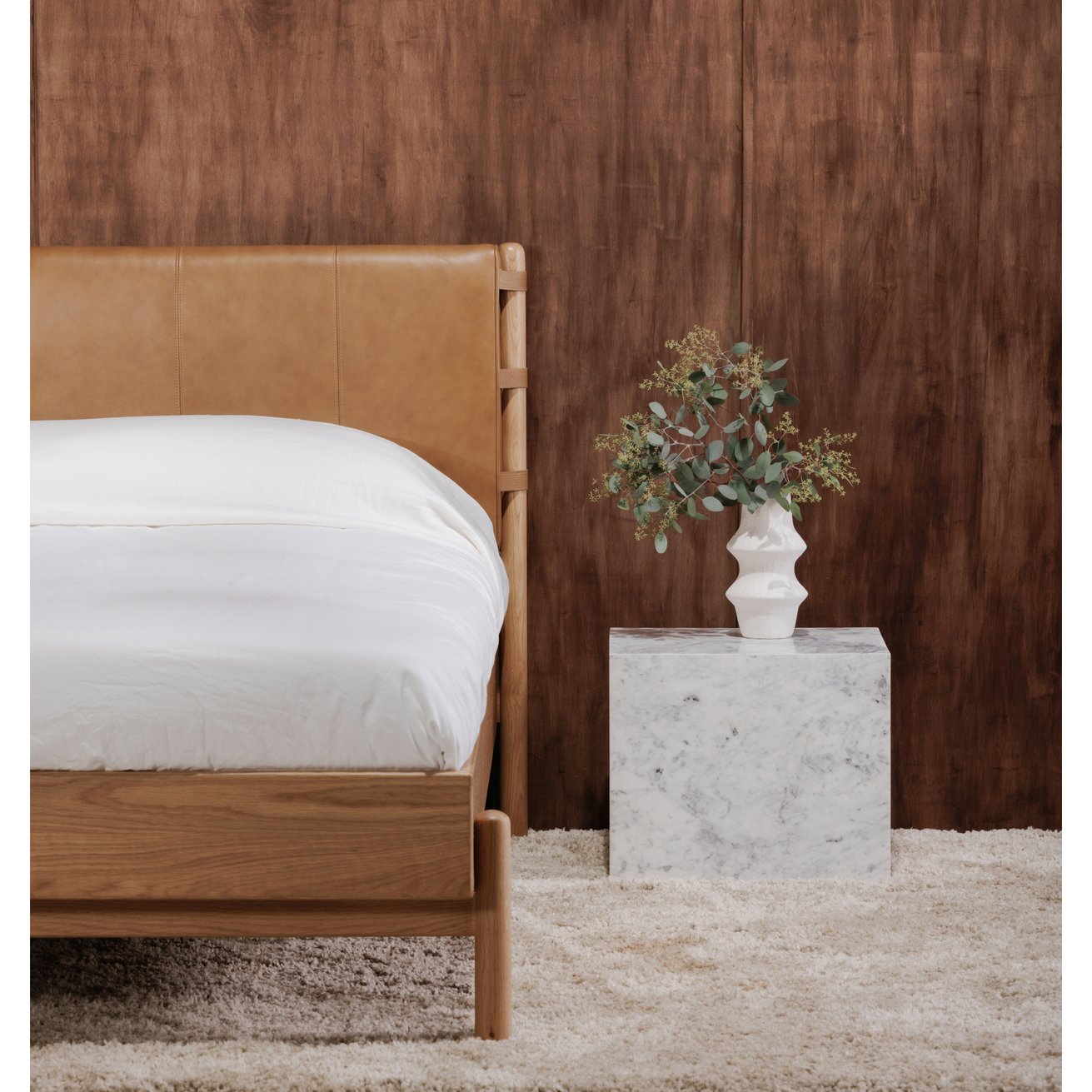 Colby Leather Bed Frame with Solid Oak Legs - Elegant Design, Understa