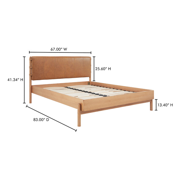 Moe's Home Colby Leather Bed Frame With Solid Oak Legs - Elegant Design, Understated Luxury For Your Bedroom Natural Upholstery, 100% Top,Grain Leather,Solid Oak Leg & Headboard Frame Yc-1045-24-0
