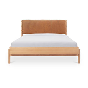Moe's Home Colby Leather Bed Frame With Solid Oak Legs - Elegant Design, Understated Luxury For Your Bedroom Natural Upholstery, 100% Top,Grain Leather,Solid Oak Leg & Headboard Frame Yc-1045-24-0