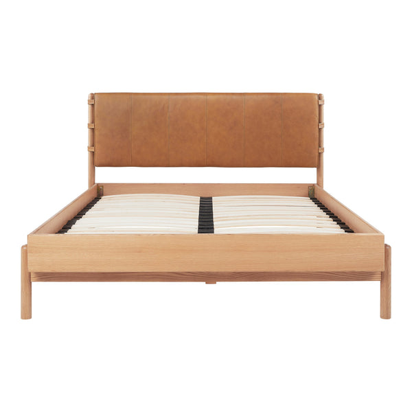 Moe's Home Colby Leather Bed Frame With Solid Oak Legs - Elegant Design, Understated Luxury For Your Bedroom Natural Upholstery, 100% Top,Grain Leather,Solid Oak Leg & Headboard Frame Yc-1045-24-0