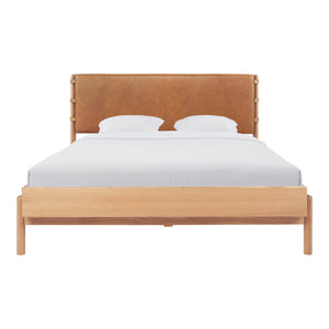 Moe's Home Colby Leather Bed Frame With Solid Oak Legs - Elegant Design, Understated Luxury For Your Bedroom Natural Upholstery, 100% Top,Grain Leather,Solid Oak Leg & Headboard Frame Yc-1045-24-0