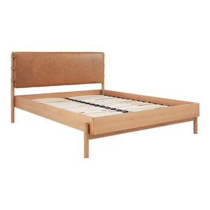 Moe's Home Colby Leather Bed Frame With Solid Oak Legs - Elegant Design, Understated Luxury For Your Bedroom Natural Upholstery, 100% Top,Grain Leather,Solid Oak Leg & Headboard Frame Yc-1045-24-0