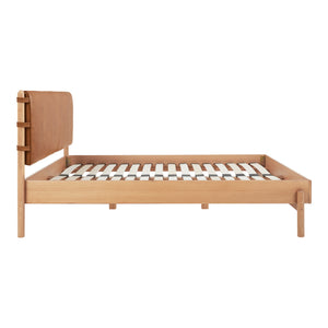 Moe's Home Colby Leather Bed Frame With Solid Oak Legs - Elegant Design, Understated Luxury For Your Bedroom Natural Upholstery, 100% Top,Grain Leather,Solid Oak Leg & Headboard Frame Yc-1045-24-0
