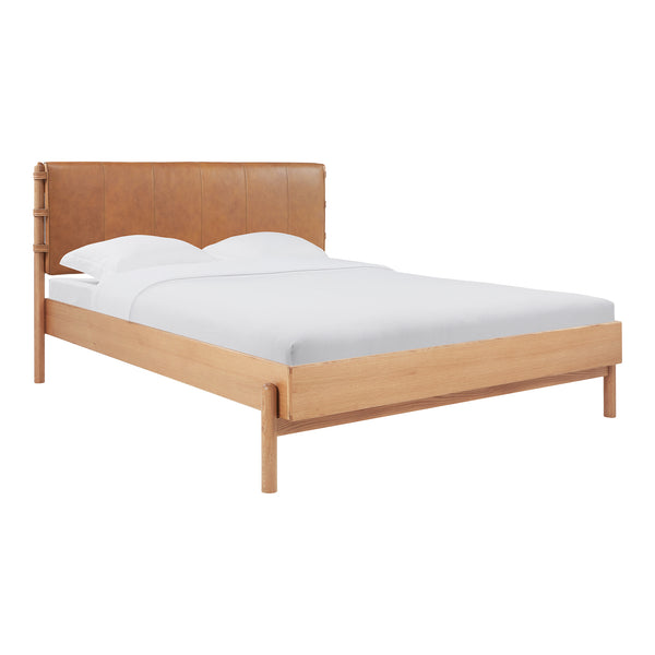 Moe's Home Colby Leather Bed Frame With Solid Oak Legs - Elegant Design, Understated Luxury For Your Bedroom Natural Upholstery, 100% Top,Grain Leather,Solid Oak Leg & Headboard Frame Yc-1045-24-0