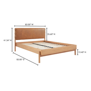 Moe's Home Colby Leather Bed Frame With Solid Oak Legs - Elegant Design, Understated Luxury For Your Bedroom Natural Upholstery, 100% Top,Grain Leather,Solid Oak 
Leg & Headboard Frame Yc-1046-24-0
