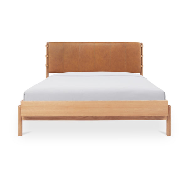 Moe's Home Colby Leather Bed Frame With Solid Oak Legs - Elegant Design, Understated Luxury For Your Bedroom Natural Upholstery, 100% Top,Grain Leather,Solid Oak 
Leg & Headboard Frame Yc-1046-24-0