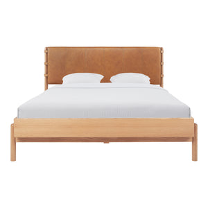 Moe's Home Colby Leather Bed Frame With Solid Oak Legs - Elegant Design, Understated Luxury For Your Bedroom Natural Upholstery, 100% Top,Grain Leather,Solid Oak 
Leg & Headboard Frame Yc-1046-24-0