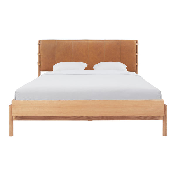 Moe's Home Colby Leather Bed Frame With Solid Oak Legs - Elegant Design, Understated Luxury For Your Bedroom Natural Upholstery, 100% Top,Grain Leather,Solid Oak 
Leg & Headboard Frame Yc-1046-24-0