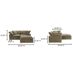 Moe's Home Clay Modular Sectional In Desert Sage - Ultimate Comfort With Performance Fabric & Versatile Design Green Upholstery, 100% Polyester Resist Performance Fabric,Wood And Plywood Frame Yj-1009-16