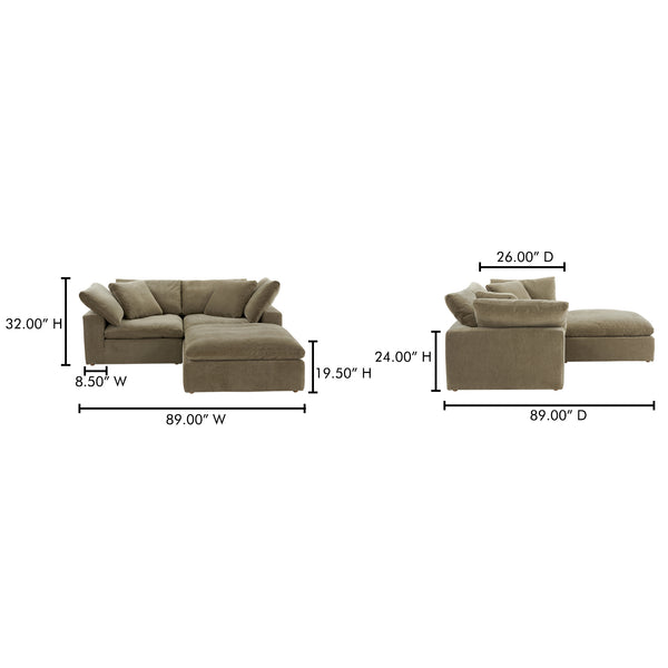 Moe's Home Clay Modular Sectional In Desert Sage - Ultimate Comfort With Performance Fabric & Versatile Design Green Upholstery, 100% Polyester Resist Performance Fabric,Wood And Plywood Frame Yj-1009-16