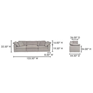 Moe's Home Clay Modular Sofa - Ultra-comfortable Performance Fabric Seating With Stain-resistant Technology Grey Upholstery, 100% Polyester Livesmart Stain Resistant Fabric,Wood And Plywood Frame Yj-1026-29
