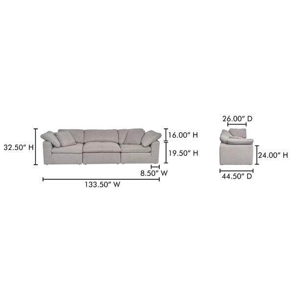 Moe's Home Clay Modular Sofa - Ultra-comfortable Performance Fabric Seating With Stain-resistant Technology Grey Upholstery, 100% Polyester Livesmart Stain Resistant Fabric,Wood And Plywood Frame Yj-1026-29