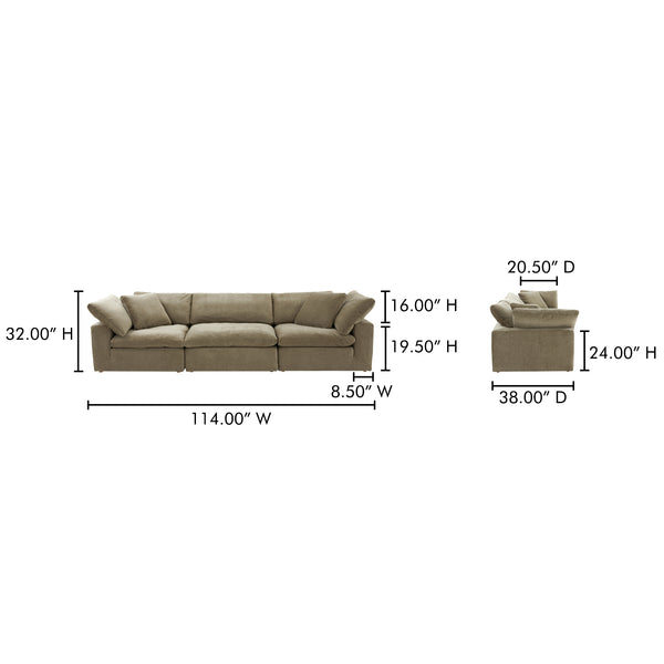 Moe's Home Terra Modular Sofa - Scandi-style Comfort With Stain-resistant Fabric For Busy Households And Families Green Upholstery, 100% Polyester Resist Performance Fabric,Wood And Plywood Frame Yj-1027-16