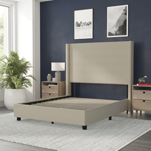 English Elm Quinn Full Upholstered Platform Bed with Wingback Headboard for Modern Comfort & Easy Assembly Beige In Stock. Usually ships in 24 - 48 business hours YK-1077-BEIGE-F-GG