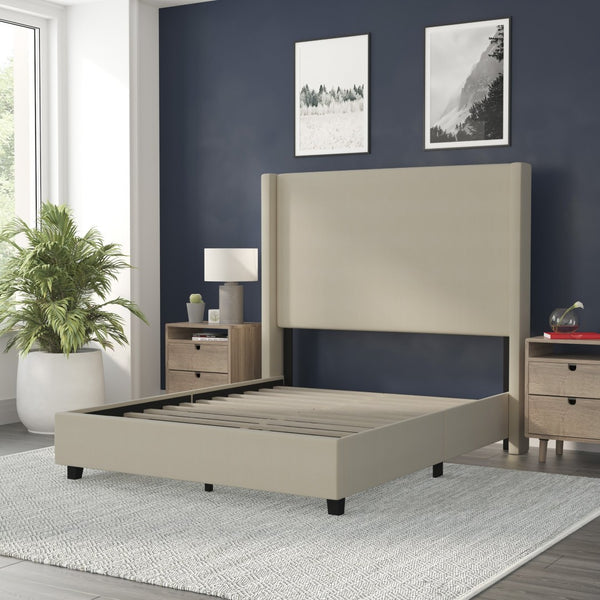 English Elm Quinn Full Upholstered Platform Bed with Wingback Headboard for Modern Comfort & Easy Assembly Beige In Stock. Usually ships in 24 - 48 business hours YK-1077-BEIGE-F-GG