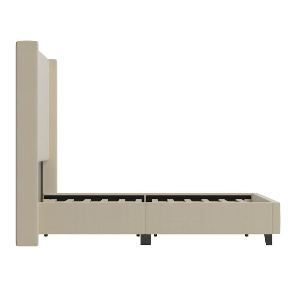 English Elm Quinn Full Upholstered Platform Bed with Wingback Headboard for Modern Comfort & Easy Assembly Beige In Stock. Usually ships in 24 - 48 business hours YK-1077-BEIGE-F-GG