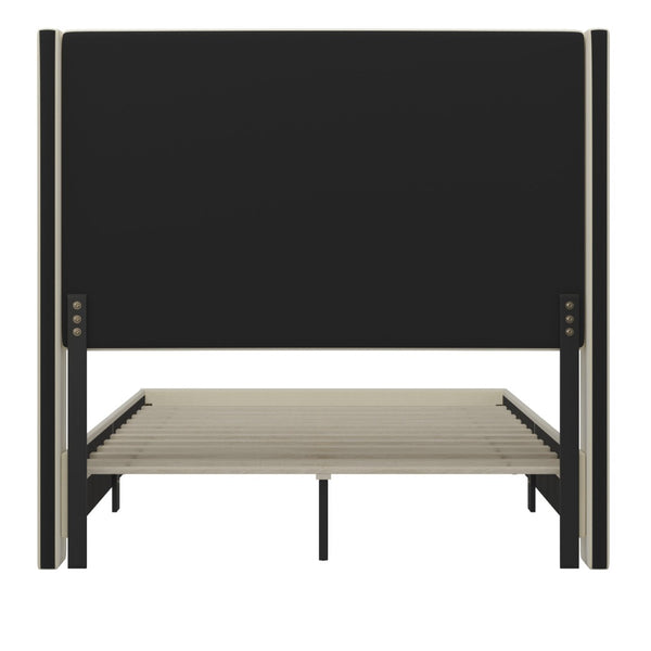 English Elm Quinn Full Upholstered Platform Bed with Wingback Headboard for Modern Comfort & Easy Assembly Beige In Stock. Usually ships in 24 - 48 business hours YK-1077-BEIGE-F-GG