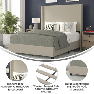 English Elm Quinn Full Upholstered Platform Bed with Wingback Headboard for Modern Comfort & Easy Assembly Beige In Stock. Usually ships in 24 - 48 business hours YK-1077-BEIGE-F-GG