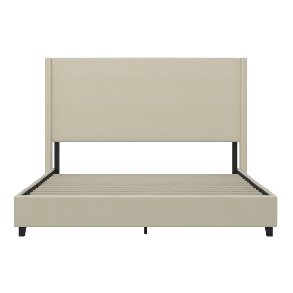 English Elm Quinn Full Upholstered Platform Bed with Wingback Headboard for Modern Comfort & Easy Assembly Beige In Stock. Usually ships in 24 - 48 business hours YK-1077-BEIGE-K-GG