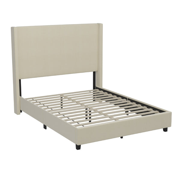 English Elm Quinn Full Upholstered Platform Bed with Wingback Headboard for Modern Comfort & Easy Assembly Beige In Stock. Usually ships in 24 - 48 business hours YK-1077-BEIGE-Q-GG