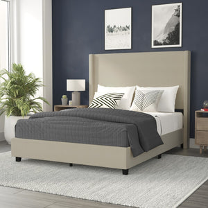 English Elm Quinn Full Upholstered Platform Bed with Wingback Headboard for Modern Comfort & Easy Assembly Beige In Stock. Usually ships in 24 - 48 business hours YK-1077-BEIGE-Q-GG