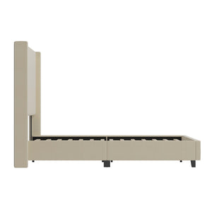 English Elm Quinn Full Upholstered Platform Bed with Wingback Headboard for Modern Comfort & Easy Assembly Beige In Stock. Usually ships in 24 - 48 business hours YK-1077-BEIGE-Q-GG