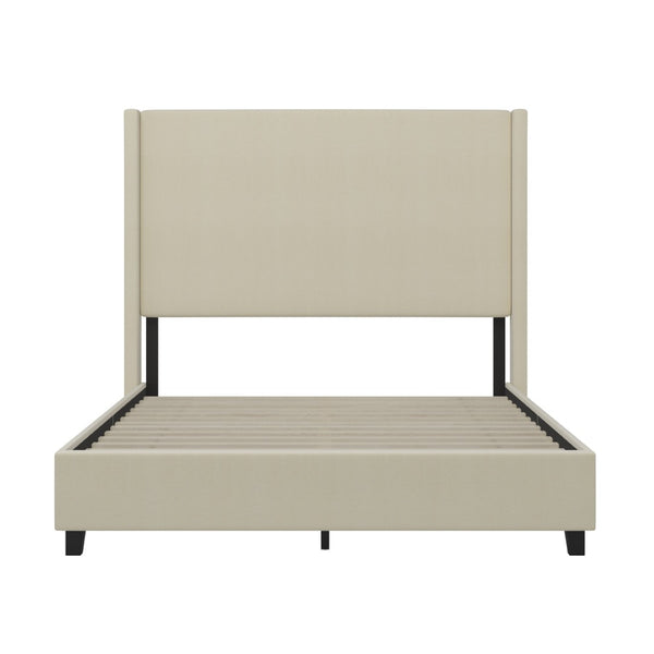 English Elm Quinn Full Upholstered Platform Bed with Wingback Headboard for Modern Comfort & Easy Assembly Beige In Stock. Usually ships in 24 - 48 business hours YK-1077-BEIGE-Q-GG