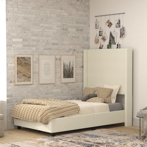 English Elm Quinn Full Upholstered Platform Bed with Wingback Headboard for Modern Comfort & Easy Assembly Beige In Stock. Usually ships in 24 - 48 business hours YK-1077-BEIGE-T-GG