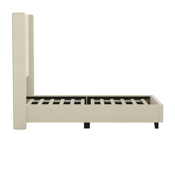 English Elm Quinn Full Upholstered Platform Bed with Wingback Headboard for Modern Comfort & Easy Assembly Beige In Stock. Usually ships in 24 - 48 business hours YK-1077-BEIGE-T-GG